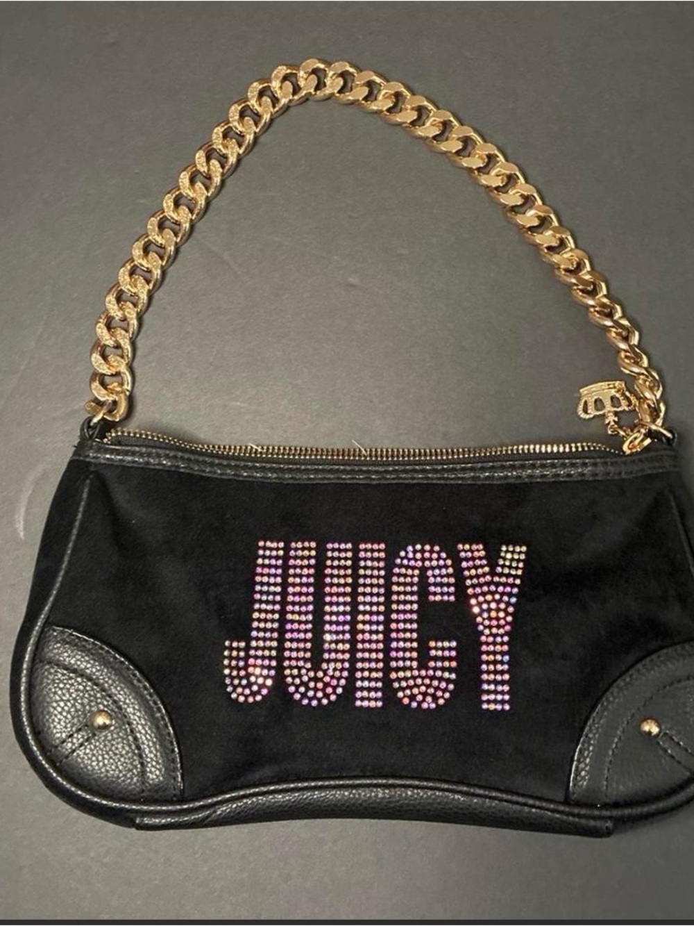Juicy Couture Black Shoulder Bag with Pink Crystal 'JUICY' Logo